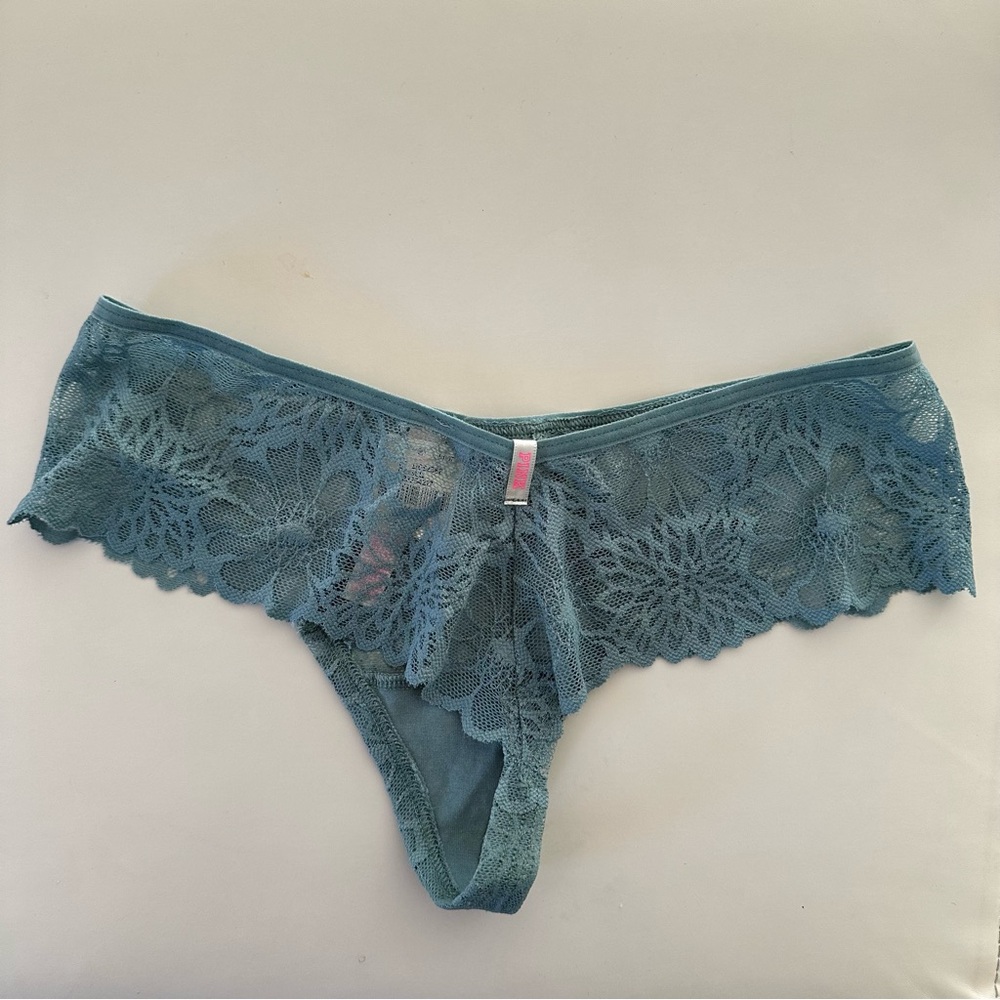 PINK Victoria's Secret Green Blue Lace Extra Low Rise Cheekster Thong NWT | XS - Picture 3 of 5